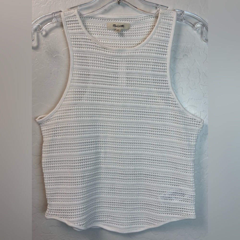 NEW Madewell Pointelle High-Neck Tank Top White Cotton‎ Blend Small 1072